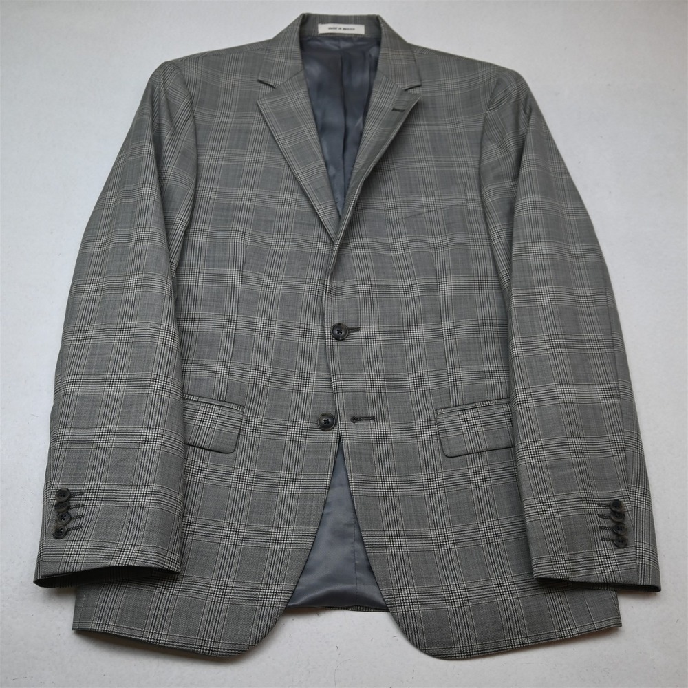 Joseph Abboud 40R Gray Plaid 100% Wool Mens Blazer Suit Jacket Sport Coat